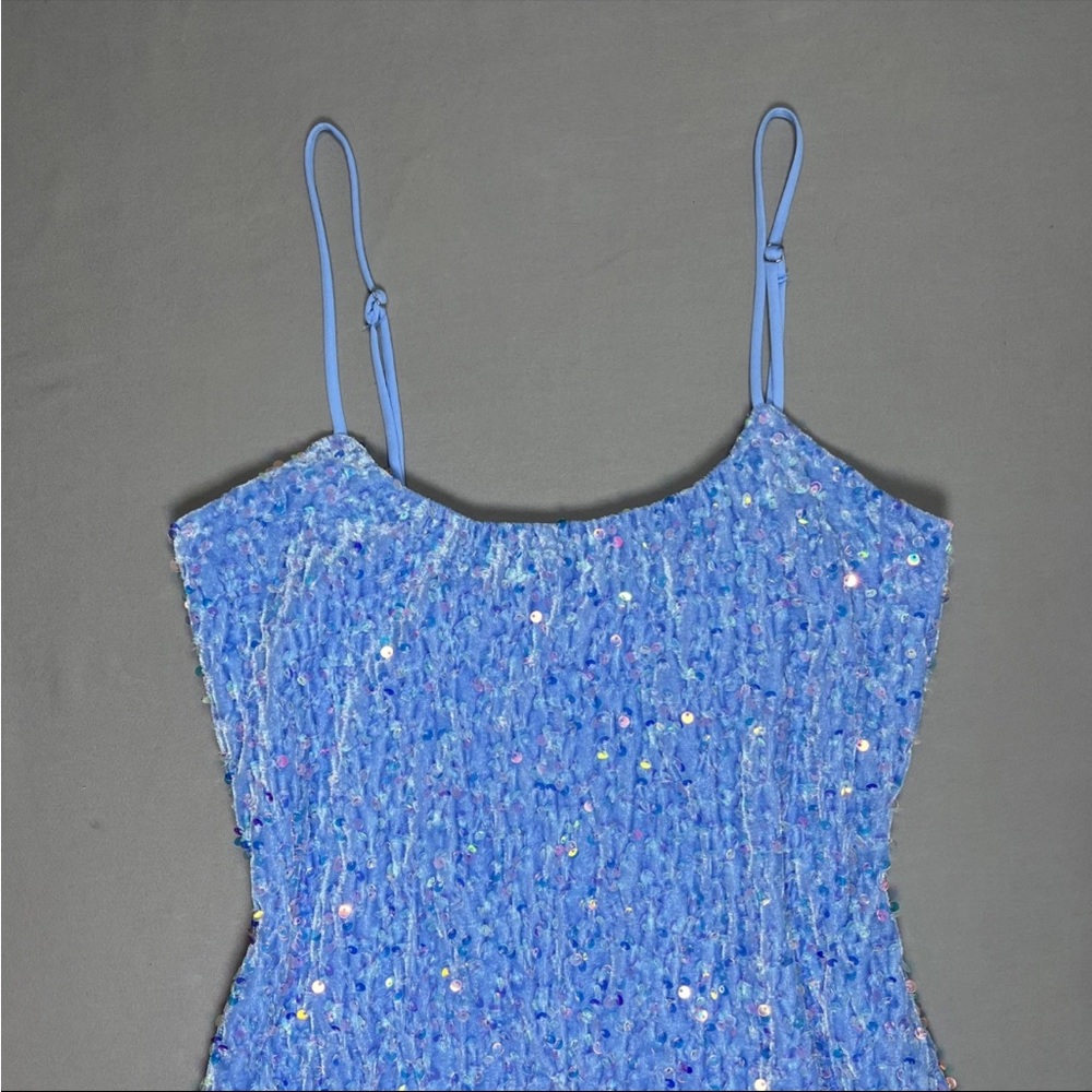 Lucy In The Sky Iridescent Sequin Bodycon Dress Baby Blue Home Coming Dress Sz M - Picture 5 of 14